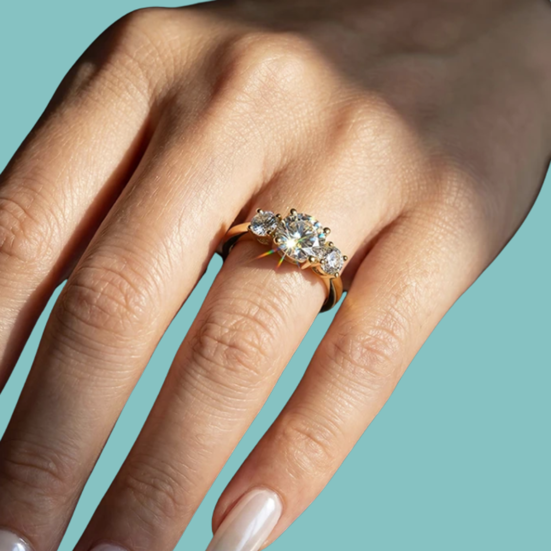 Isadora three stone moissanite ring with 1 carat centre stone in silver finish