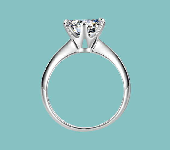 Dainty round moissanite solitaire ring with six claw setting