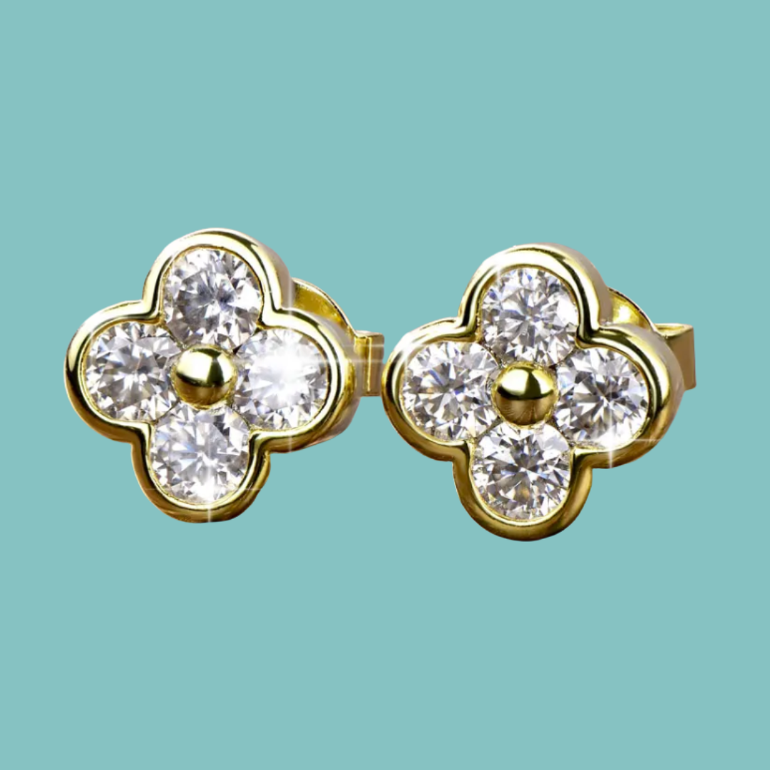 Fleurine floral moissanite stud earrings with yellow gold plating