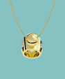 Close-up of a brilliant solitaire moissanite necklace with a polished setting