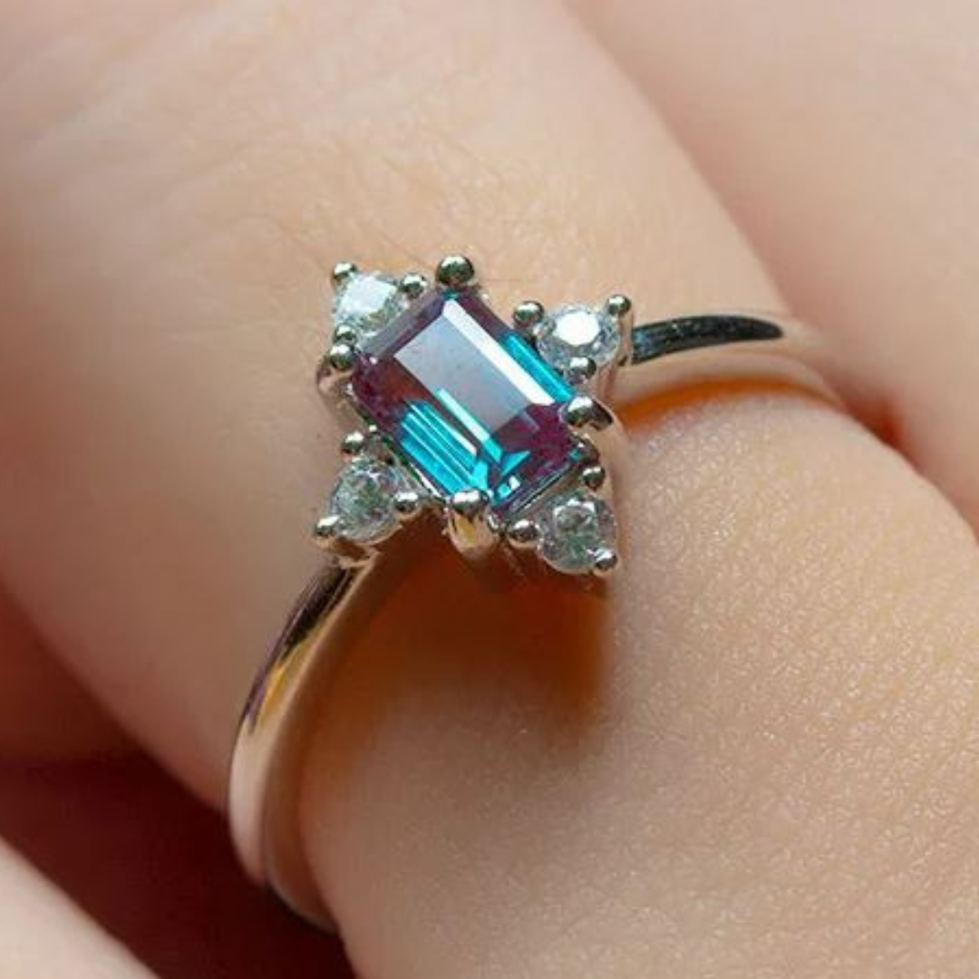 0.8 Carat Alexandrite Emerald Cut Ring.