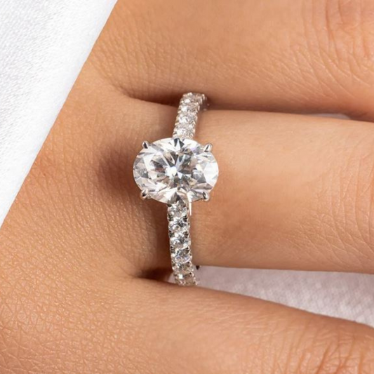 2 Carat Oval Cut Pavé Band Moissanite Ring.