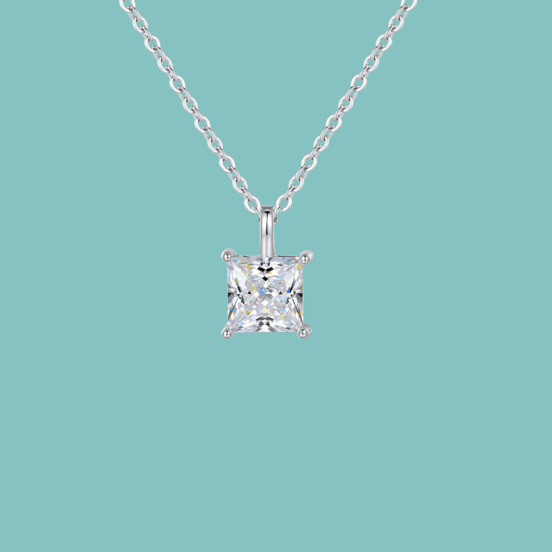 Princess cut moissanite gift set with pendant necklace and stud earrings