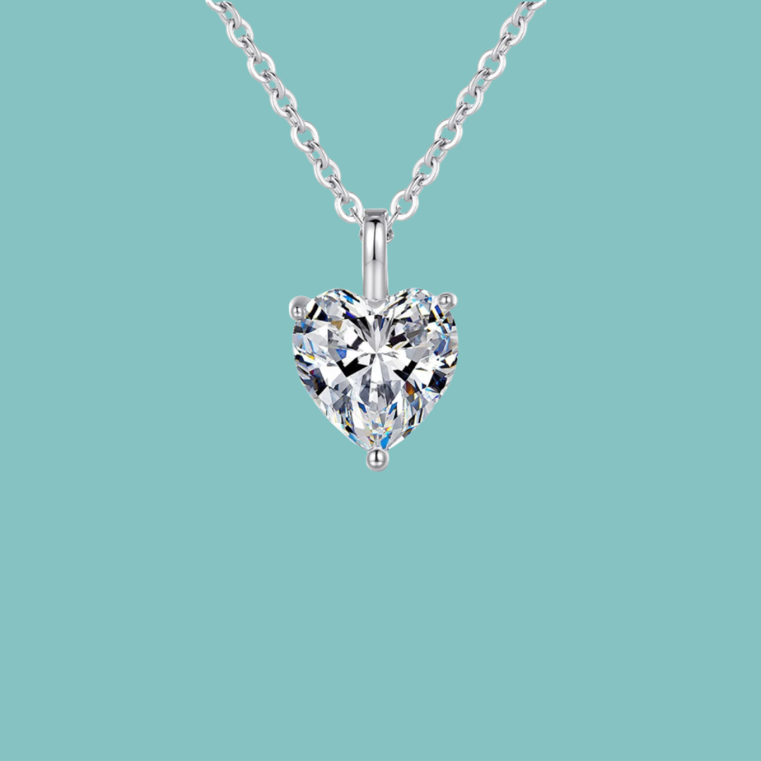 Heart cut moissanite necklace and earring set in sterling silver