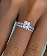 Radiant moissanite engagement ring set with sparkling bridal band