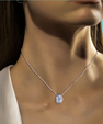 Bezel set oval moissanite pendant necklace with round solitaire stone in sterling silver