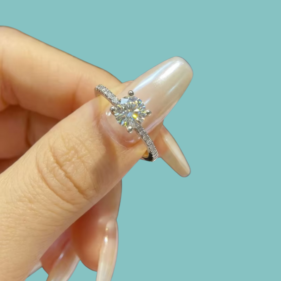 Pave hidden halo moissanite ring