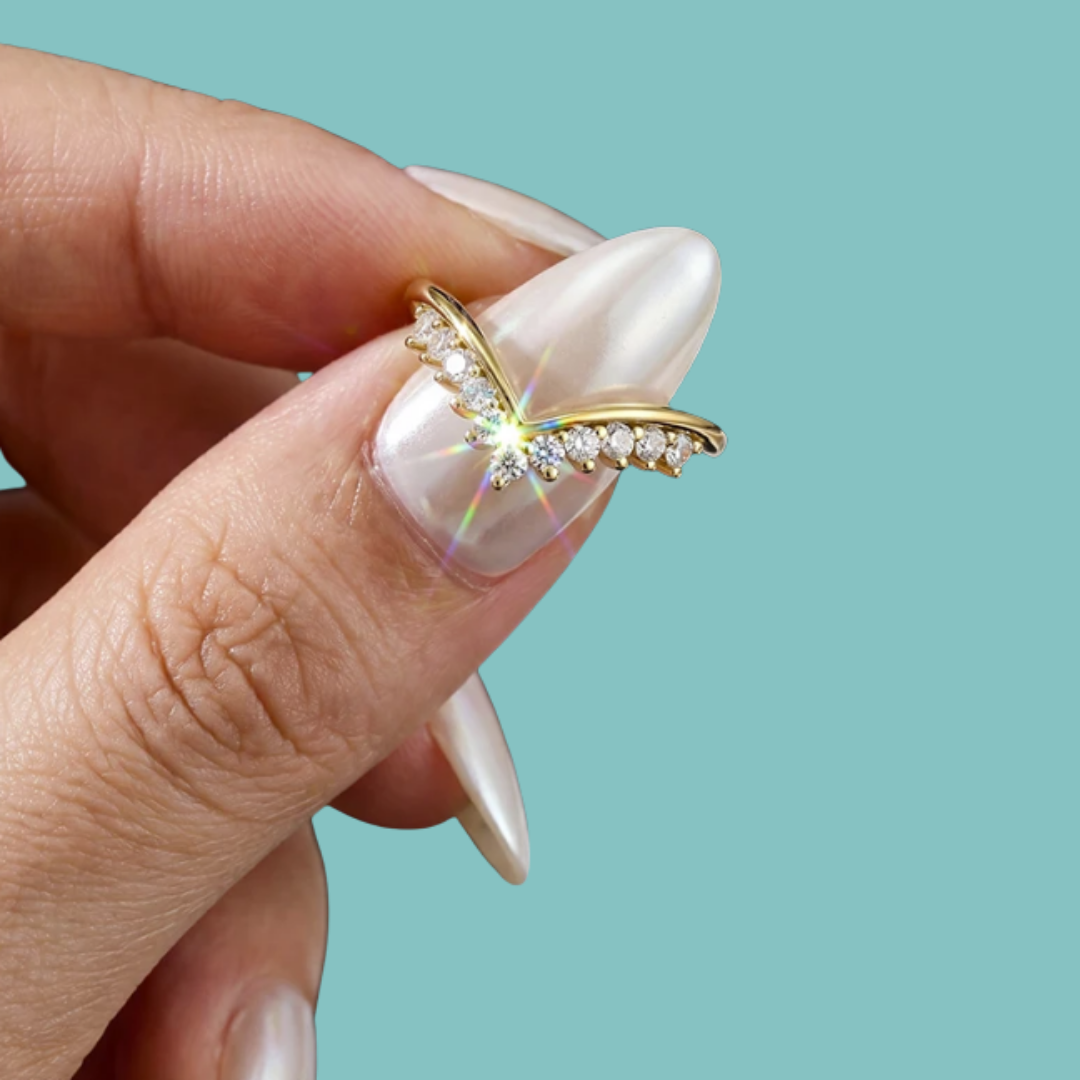 Moissanite contour wedding band in a V-shaped design, perfect for pairing with an engagement ring.