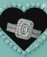 Emerald cut halo engagement ring set with matching wedding band