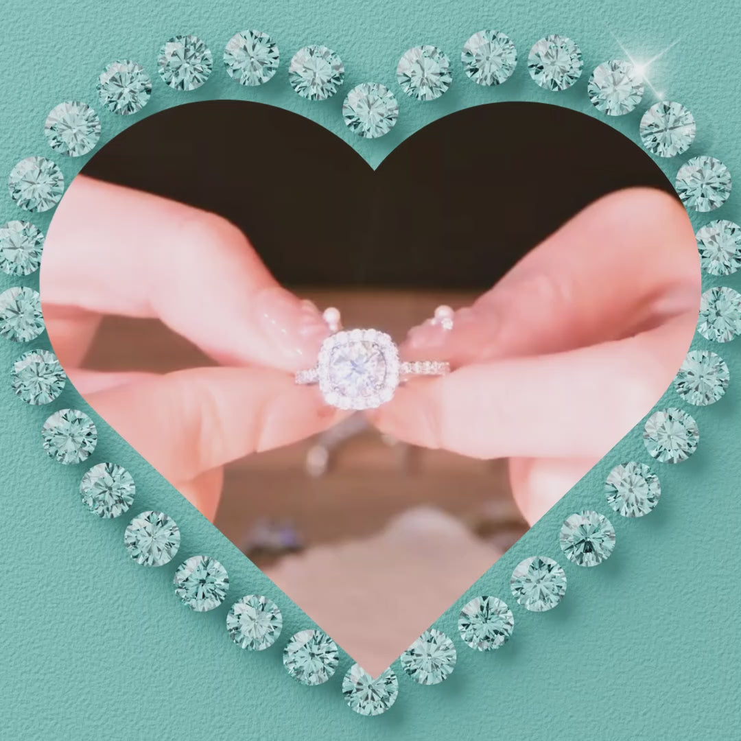 Shimmering halo moissanite ring