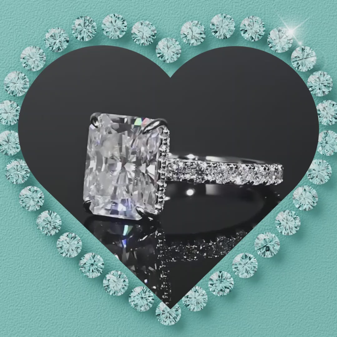 Radiant cut moissanite ring