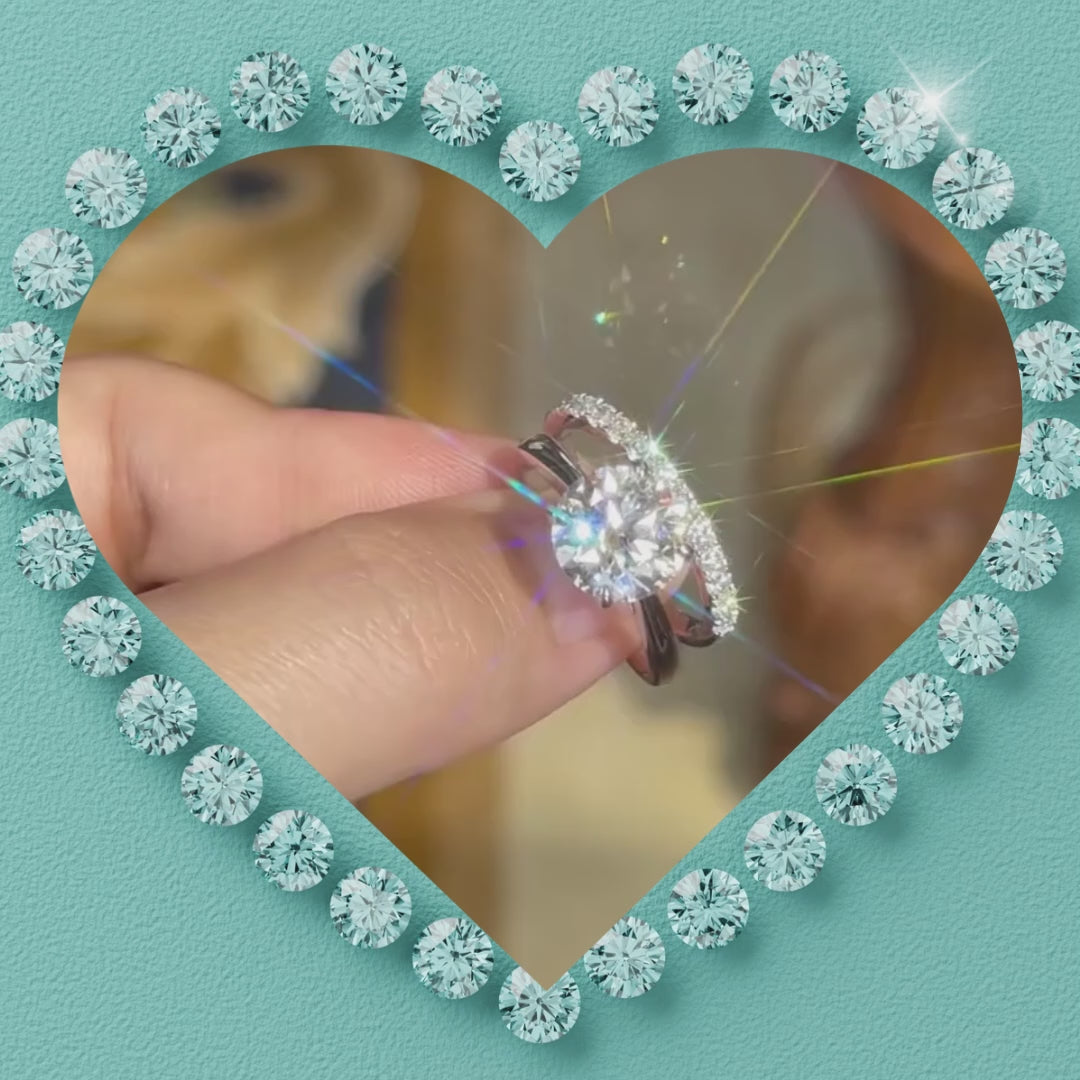 Moissanite bridal ring set featuring a round solitaire and pavé ban