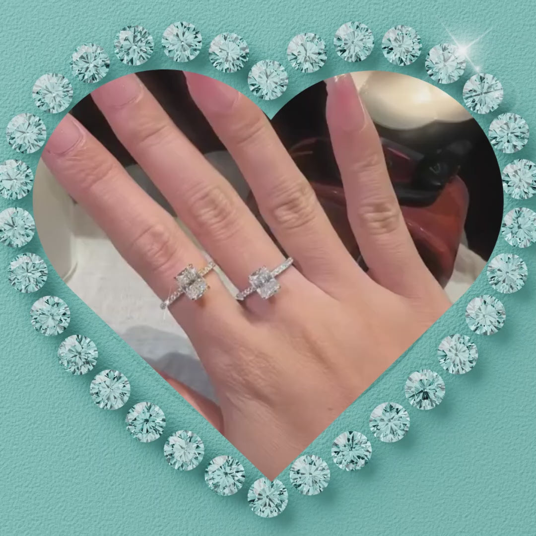 S925 sterling silver radiant moissanite ring with brilliant sparkle