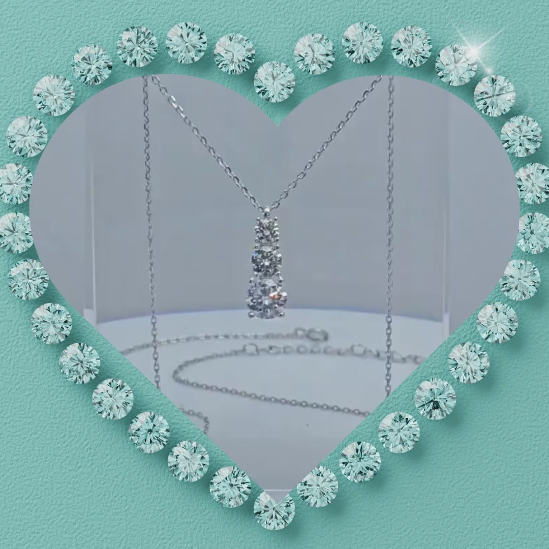 1.8ct moissanite three-stone necklace with brilliant diamond-like sparkle