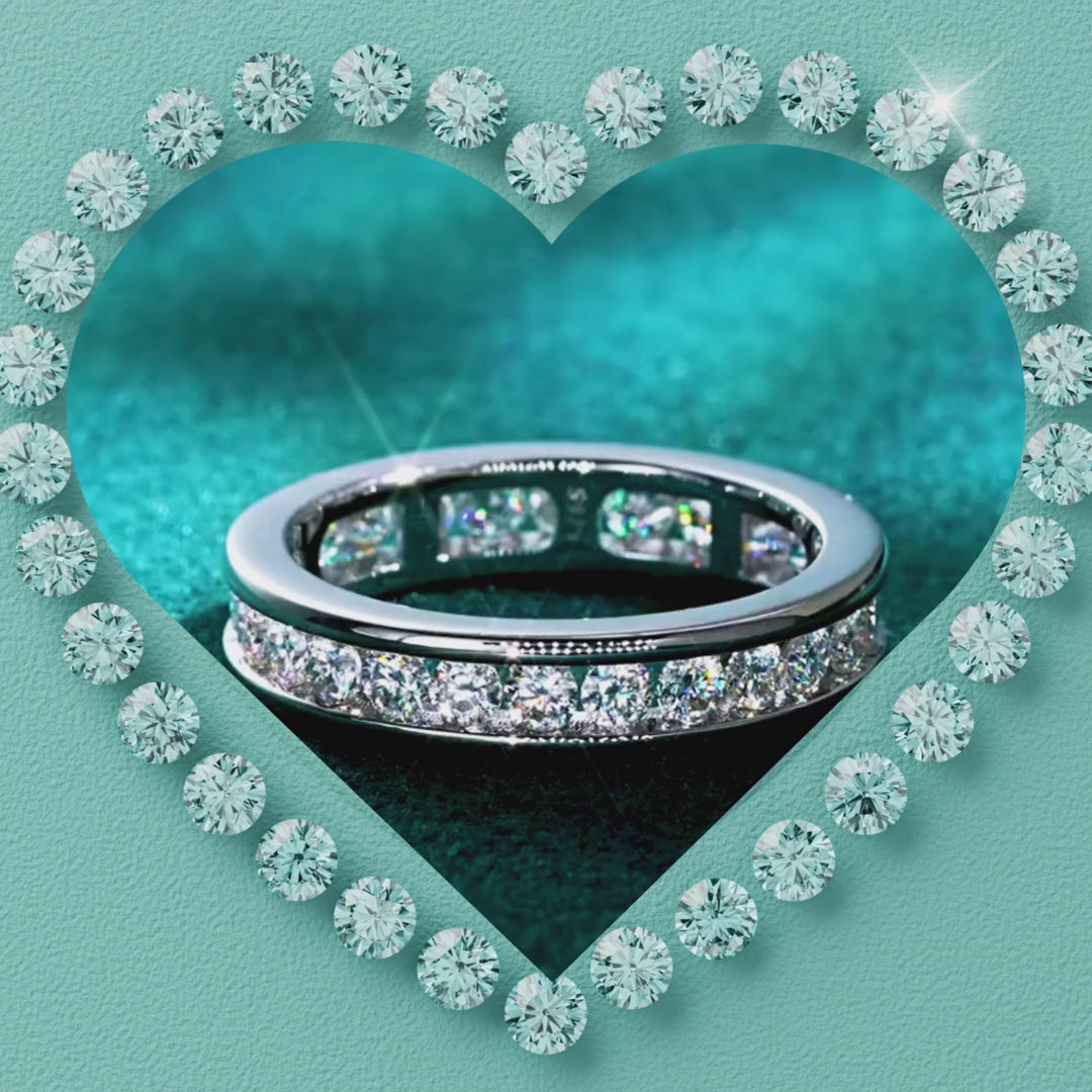 Classic moissanite wedding band with channel setting