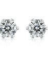 Classic 1 carat moissanite studs with six prong sterling silver setting